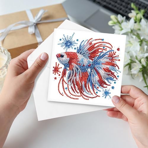 6-Piece 5D Diamond Art Greeting Card Kit with Envelopes, USA Independence Day Goldfish Design, DIY Special Shape Diamond Painting Greeting Cards for Adults, Handmade Card Craft Holiday Gift, 30x15cm - Image 7