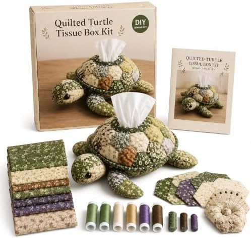Saiiko Tissue Box Cover DIY Sewing Kit, Boho Fabric Patchwork Craft Kit for Adults Beginners, Beach Home Decor for Nightstand, End Table and Desk (Green) by Saiiko