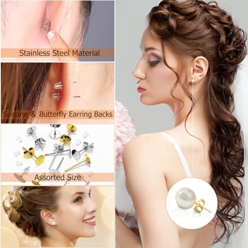 Hypoallergenic Earring Posts and Backs, Caffox 2000pcs Stud Earrings Making Kit with Ear Ring Base and Earring Backs for Leather Stud, Clay, Pearl Jewelry Making (Gold & Silver) - Image 7