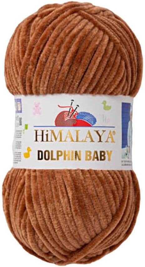 4 Skein/Pack Himalaya Dolphin Baby Chenille Yarn, Each Ball 100 gr (3.5 oz), 120 m (132 Yards), 100% Polyester, Super Bulky Baby Blanket Velvet Amigurumi Yarn, 80337 - Brown