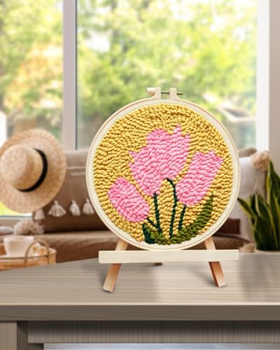 TINDTOP Punch Needle Embroidery Kits, Tulip Punch Needle Kits for Adults Beginner, Tool with Punch Needle Fabric, Hoops, Yarns and Sewing Needles - Image 7