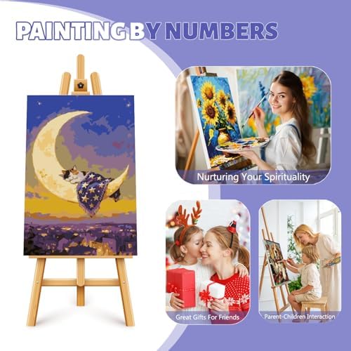 Framed Paint by Numbers Kit for Adults Beginner & Kids Ages 8-12, Moon Cat Paint by Numbers with Frame, without Easel, DIY Acrylic Number Painting for Adults Canvas for Home Decor Gift 8 x 12 Inch - Image 7