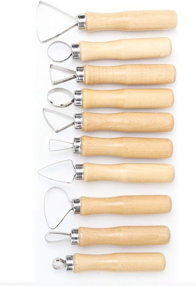 Yctze 10pcs Clay Pottery Sculpture Wax Soap Modelling Tools Set - Essential DIY Clay Carving Kit with Ribbon Tools for Pottery Crafting
