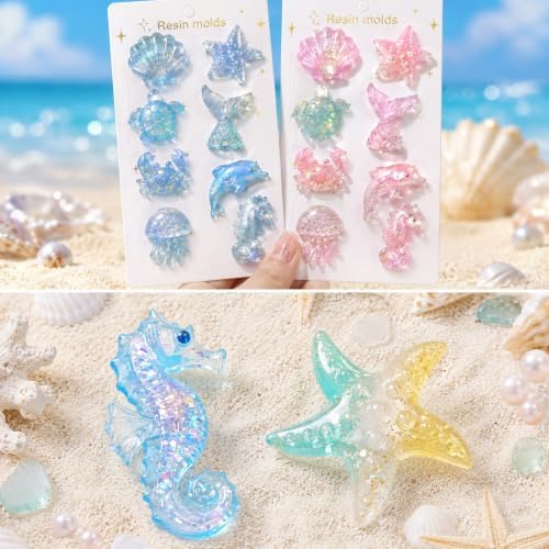 8Pack Ocean Resin Molds Silicone, Sea Animal Keychain Pendant Molds for DIY - Image 7