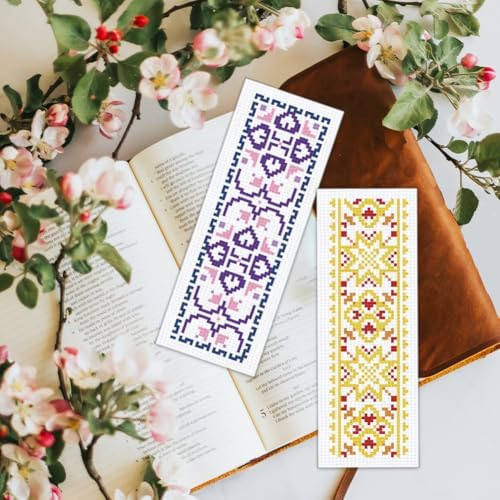 BEUNITONE 6 Pcs Vintage Cross Stitch Bookmark Kits for Beginner with Backing Felt Floss Instructions, Handmade Bookmarks DIY Stamped Craft Embroidery Kits for Adults, Book Lovers 8.5''x3'' - Image 7