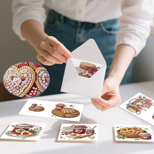 6pcs Diamond Painting Greeting Card with envelopes, DIY Jam Cookies Diamond Art Greeting Card for Blessing and Wish Special Shaped Arts Crafts for Christmas Birthday Thanksgiving Day Holiday - Image 7