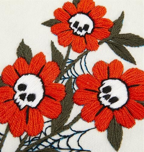 Crafmanoe Halloween Embroidery Starter Kit for Beginners Adults, Skull Flowers Stamped Cross Stitch Kits for Beginners Adults, Gothic Hand Embroidery Needlepoint Kits, Hoops, Fabric and Video Tutorial - Image 7
