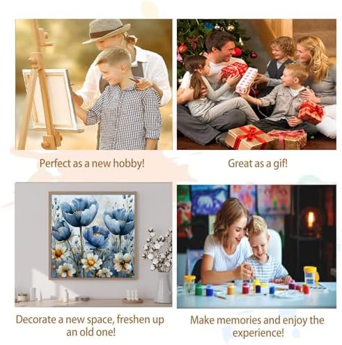 Artunion Framed Paint by Numbers Kit for Adults Beginners & Kids Ages 8-12,Blue Flower Paint by Number with Frame,Floral Paint by Numbers Kit on Canvas 10 * 10 Inch Without Easel - Image 7