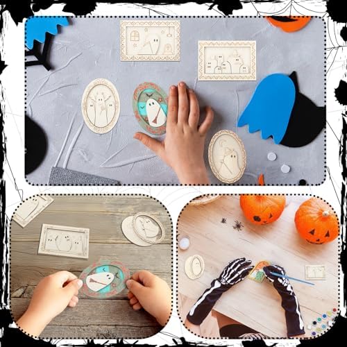 Simgoing 12 Set Adult Halloween Craft, Wood Ghost DIY Frame, Funny Style - Image 6