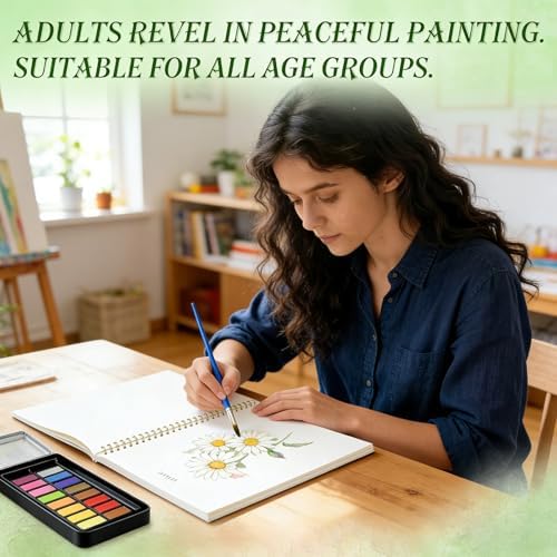 Watercolor Workbook for Beginners - 24 Colors Paint Set & Coloring Book, All-in-One Watercolor Painting Kit, Artistic Exploration Gift for Adults and Teens (Flowers) - Image 7