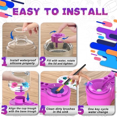 Paint Brush Cleaners, with Paint Palette and Brush Holder for Watercolor/Oil Acrylic and Water-Based Paints, Portable Paint Station & Rinsing Tool,Gift for Kids/Adults/Artist/Beginners Purple - Image 6