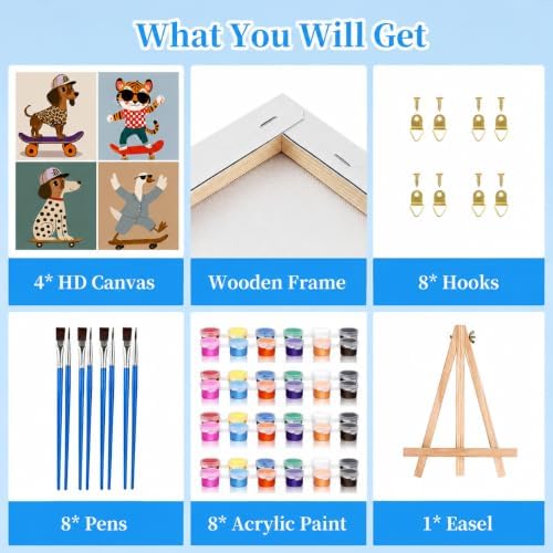 4 Packs Cute Animal Paint by Numbers Kit for Adults with Frame 8x8inch - Image 7