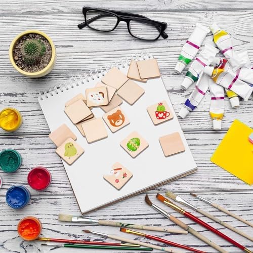 300 Pcs 1 Inch Unfinished Wood Pieces Blank Wood Squares Round Corner for Painting Writing Carving Letter Scrabble DIY (Square 1 x 1 x 0.12 inches) - Image 7