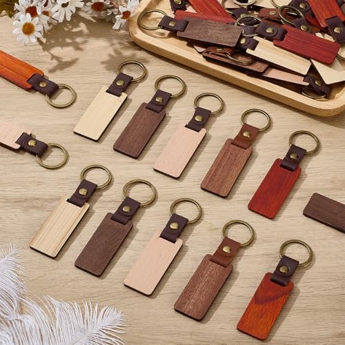 50 PCS Leather Wood Keychain Blanks 5 Colors Unfinished Wooden Keychains Rectangular Shape Wood Keychains Blanks for Engraving DIY Crafts Personalized Gifts - Image 5