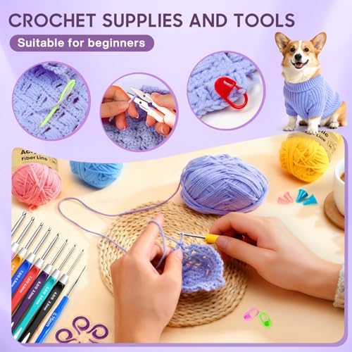 90Pcs Crochet Kit for Beginners, 1575 Yards 36 Colors Yarn for Crochet, 54Pcs Crochets Accessories Set including Ergonomic Hooks for DIY Amigurumi, Scarves, Granny Squares, Gift for Christmas, Black - Image 7