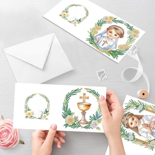 MVVMTOP 6pcs Diamond Art Painting Greeting Card, Nun DIY Cross Diamond Art Greeting Card for Blessing and Wishe Special Shaped Diamond Arts Crafts for Birthday Thanksgiving Day - Image 7