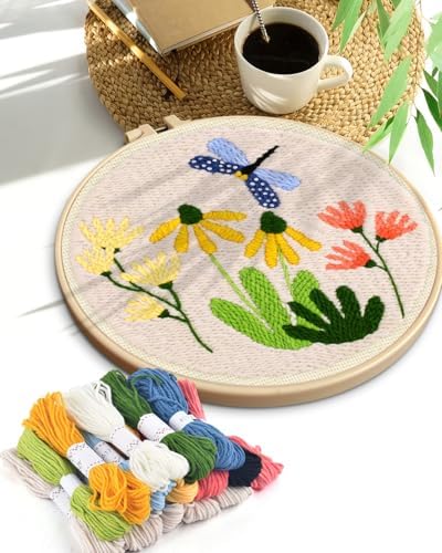 TINDTOP Punch Needle Kits, DIY Punch Embroidery Kits for Adults Beginner, Tool with Punch Needle Fabric, Hoops, Yarns and Sewing Needles (Set B) - Image 7