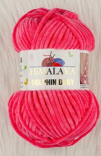 4 Skein/Pack Himalaya Dolphin Baby Chenille Yarn, Each Ball 100 gr (3.5 oz), 120 m (132 Yards), 100% Polyester, Super Bulky Baby Blanket Velvet Amigurumi Yarn, 80324 - Candy Pink