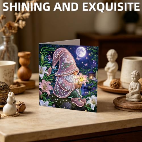 LAKEQUILL DIY Diamond Art Painting Greeting Kit, 12 Pieces, Creative Craft Set,Garden Goblin - Image 7