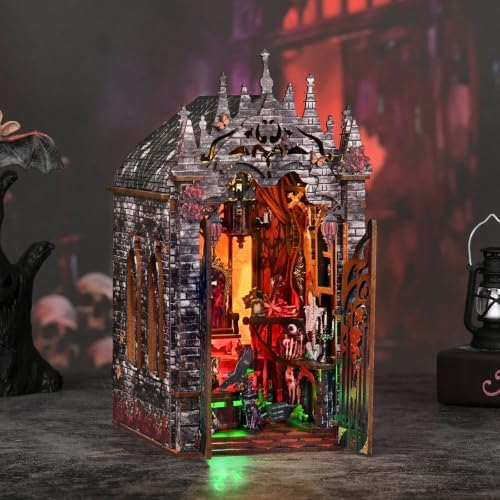 ACOCO Book Nook Kit with LED Light – DIY 3D Wooden Puzzle Miniature Dollhouse Kit, Gothic Book Nook, Bookshelf Decor Craft Gift for Adults, Teens & Book Lovers - Image 7