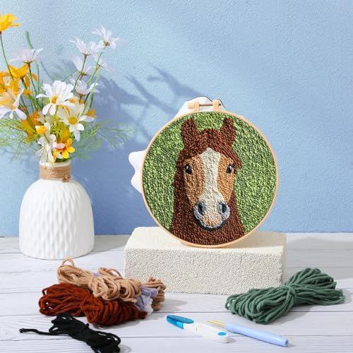 SmoothNovelty Horse DIY Punch Needle Kits for Beginners with Hoop Embroidery Fabric Instructions Thread Punch Needle Craft Set Easy for Starter Adults and Children Gift Decoration, 20x20cm-4 - Image 6