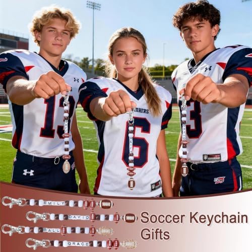 Tuhangcc 501 Pcs Football DIY Keychain Making Kit, Adjustable Letter Alphabet Beads Strings, 12 Charm 16 Cards with Lobster Clasps & Strings for Sport Theme Party Favor Gift (Football) - Image 7