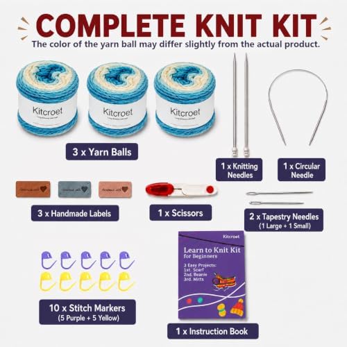 Knitting Kit for Beginners, Complete Starter Kit for Scarf, Hat, Gloves - Image 7