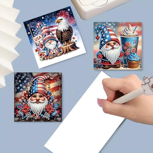 FRANDEK 6pcs Flag Gnome DIY Diamond Art Painting Greeting Cards for Adults - Image 7