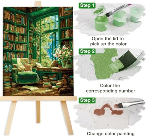Lxmsja Books Room Paint by Numbers Kit for Adults, Tree Window Acrylic Paint by Numbers for Adults Beginner, DIY Craft Supplies Oil Painting Kits for Home Wall Decor 16x20 inch (No Frame) - Image 7