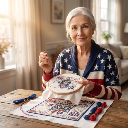 USA 250th Anniversary Cross Stitch Kit 9.8 x 9.8 Inch, 1776-2026 Patriotic Embroidery Kit for Beginners Adults, DIY 4th of July Patriotic Needlepoint Set with Threads Needle Wall Decor Craft Gift - Image 6