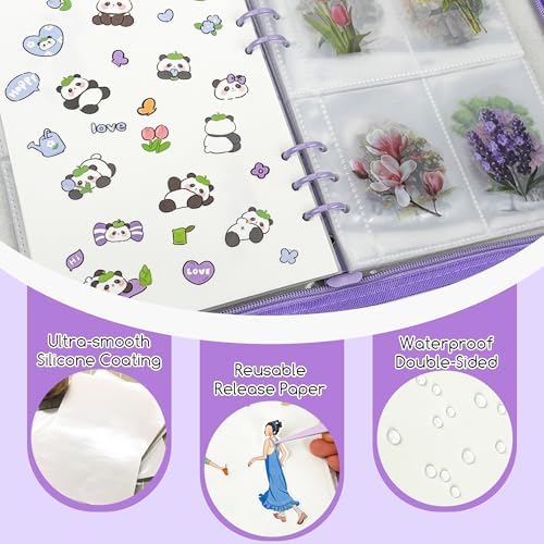 5-in-1 Sticker Organizer Book Reusable A5 Storage Binder with 220 Pockets,10 Release Papers, Zipper Album Sticker Collecting Display Keeper (Purple) - Image 6