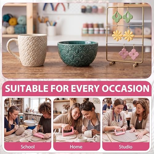Leriton 9 Pcs Clay Texture Roller Set with Handle, Floral - Image 6