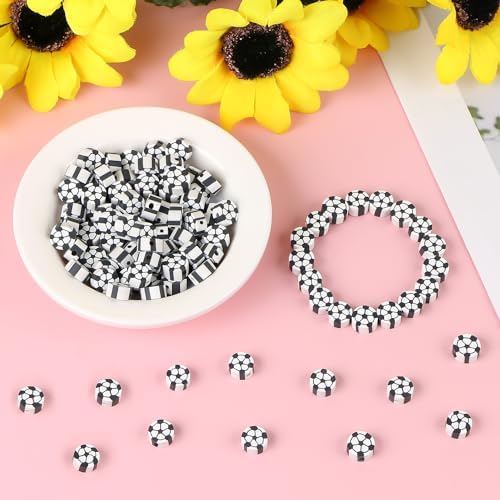 EVERMARKET 100pcs Soccer Beads Polymer Clay Football Softball Beads Charms Soccer Ball Spacer DIY Sports Bead for Necklace Bracelet Handmade Jewelry Making Accessories Supplies - Image 7
