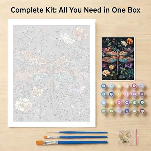 Amphol DIY Paint by Numbers Kit for Adults Beginner - 16”x20” Vintage Dragonfly DIY Paint by Numbers on Canvas, Oil Painting Kit for Home Decor, Creative Stress Relief Art Project (Without Framed) - Image 7