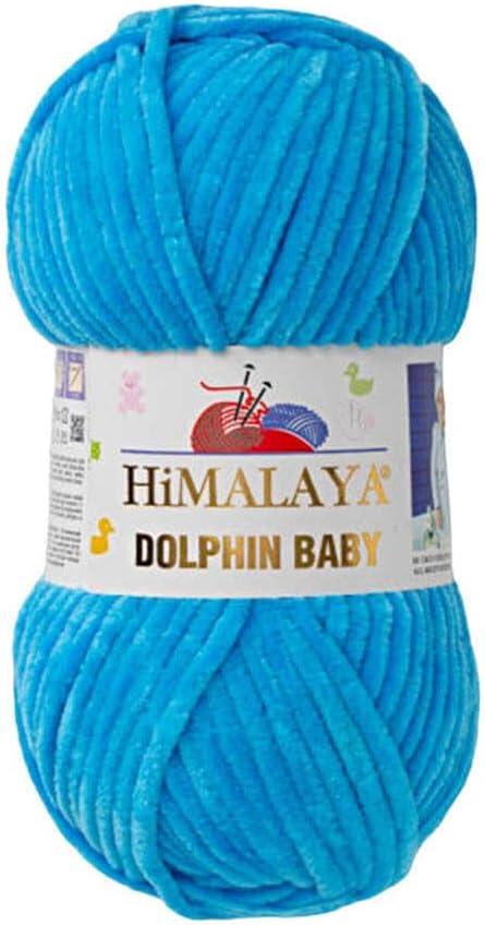 1 Skein/Pack Himalaya Dolphin Baby Chenille Yarn, Each Ball 100 gr (3.5 oz), 120 m (132 Yards), 100% Polyester, Super Bulky Baby Blanket Velvet Amigurumi Yarn, 80326 - Baby Blue
