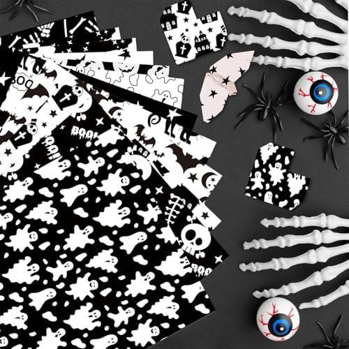 24 Sheets Halloween Pattern Paper Set, 11.8"x11.8" Scrapbooking Supplies Paper Spider Pumpkin Bat Skull Cat Witch Origami Paper - 12 Styles - Image 7