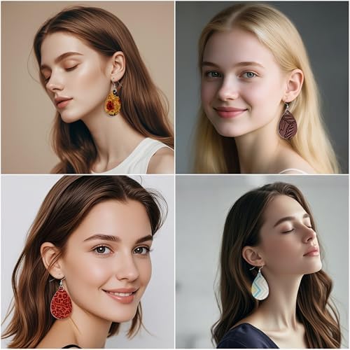AOUXSEEM 401 Pcs Faux Leather Earrings Making Kit, Contains 120 Pcs Random Double Sided Teardrop Precut Earrings Pieces Hooks Jump Rings Opener Display Cards Self-Adhesive Bags - Image 7