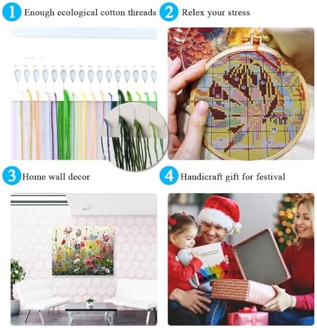 MjhRcll Flower Stamped Cross Stitch Kits, DIY Colorful Flowers Cross Stitch Ornament Kits for Adults Beginners, Counted Embroidery Needlepoint Kits Home Decor 12x16inch - Image 7