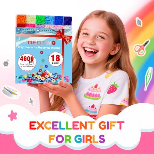 Redtwo 5100 Clay Beads Bracelet Making Kit, Flat Preppy Beads for Friendship Jewelry Making,Polymer Heishi Beads with Charms Gifts for Teen Girls Crafts for Girls Ages 8-12 - Image 6