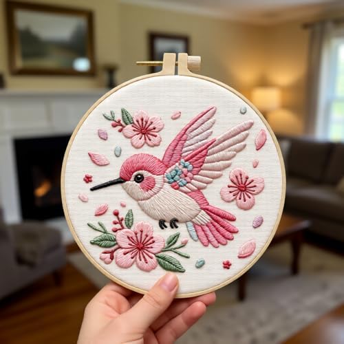 JJFox Embroidery Kit for Beginners and Adults, DIY Hand Embroidery Starter Kit with Cute Pattern, Cross Stitch Needlepoint Set with Hoop, Threads and Instructions (Hummingbird) - Image 6