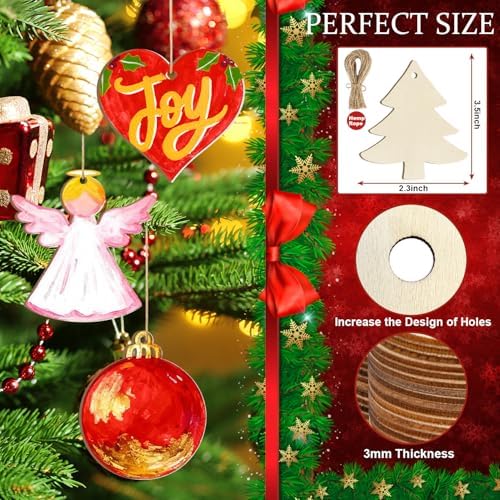 80PCS Wooden Christmas Ornaments to Paint, 8 Styles DIY Blank Unfinished Wood Reindeer Santa Claus Christmas Tree Ball Snowman Snowflake Angel Cutouts Ornament for Crafts Winter Hanging Decorations - Image 7