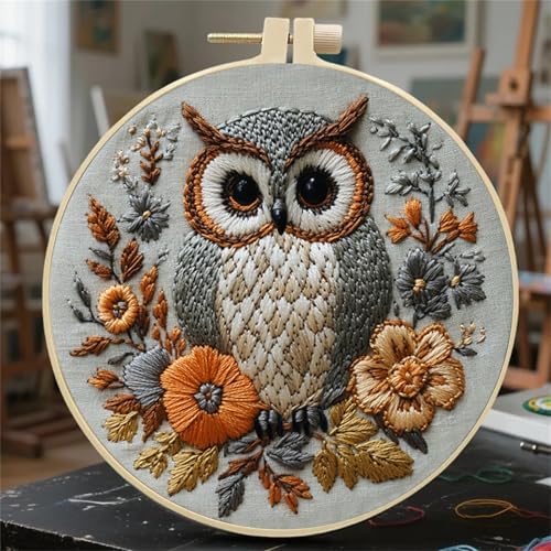Huacan Embroidery Kit for Beginners Adults Includes Stamped Owl Pattern, Hoop, Color Threads,Tools,Easy to Follow Instruction - Image 6