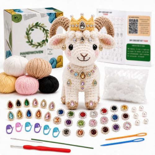 FACE N FACE Jeweled Ram Amigurumi Crochet Kit with Jeweled Crown and Yarn by FaceNFace