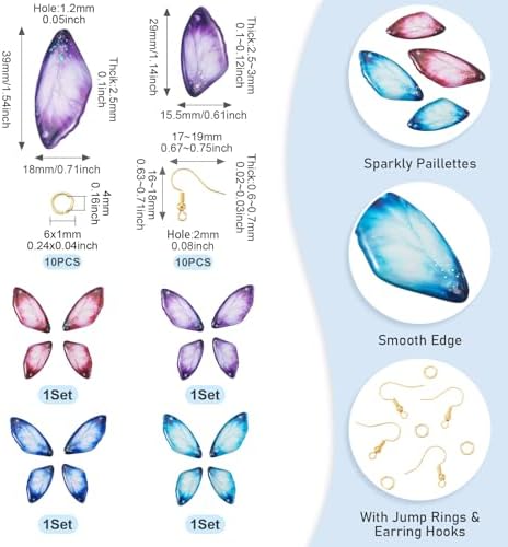 FASHEWELRY 16Pcs Resin Dragonfly Wing Charms Pure Color Insect Wing Earring Pendants Transparent Fairy Wings Charms with Earring Hooks Jump Rings for Necklace Bracelet Crafts Jewelry Making - Image 7