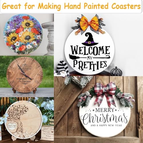 12 Inch Wood Circles for Crafts, 10Pcs Unfinished Wood Rounds with Holders for Cricut Projects, Burning, Painting, Door Hanger, DIY Wooden Crafts Gifts for Halloween Fall Holiday Home Decor(10PCS) - Image 6