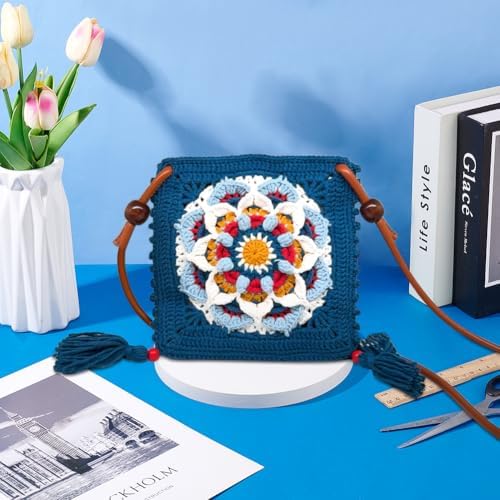 FREEBLOSS Crochet Kit for Beginners Mandala Pattern Crochet Bag Crochet Bag Starter Kit Square Crochet Tote Bag Set Knitting Kit with Step-by-Step Video Tutorials Adult Crafts Projects - Image 5