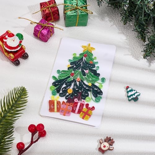 WEBEEDY 20 Sets Christmas Paper Quilling Kit for Adult Beginner Handmade Christmas Tree Snowman Ball Socks Patterns Greeting Card with Instuction DIY Holiday Congratulation Cards for Party Decor - Image 5
