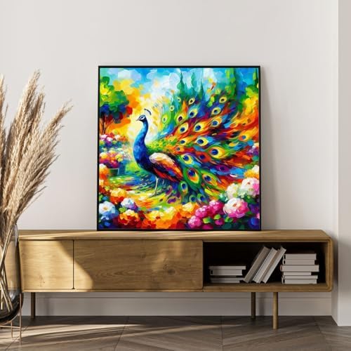 Paint by Numbers Kit for Adults, Peacock & Flower Design, 16x16 Inch - Image 7