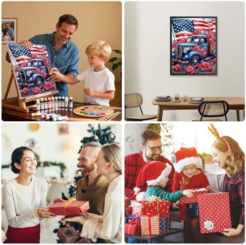 RICUVED Truck Paint by Numbers for Adults, Independence Day Paint by Numbers Kit for Adults Beginners, Flowers DIY Acrylic Flag Oil Painting on Canvas Easy for Gift Home Wall Decor 16x20 Inch - Image 7