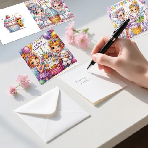 jinglinhh 6pcs Diamond Art Painting Happy Birthday Cupcake Fairy Greeting Cards with Envelopes, DIY Card Making Kits for Adults, Diamond Art Postcards Christmas Cards Craft Gifts - Image 7